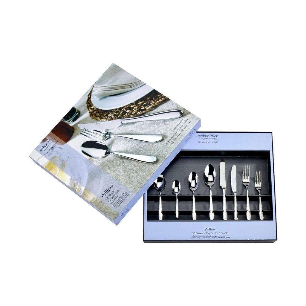 Arthur Price 'Willow' Stainless Steel 58 Piece 8 Person Boxed Cutlery Set - Beales department store