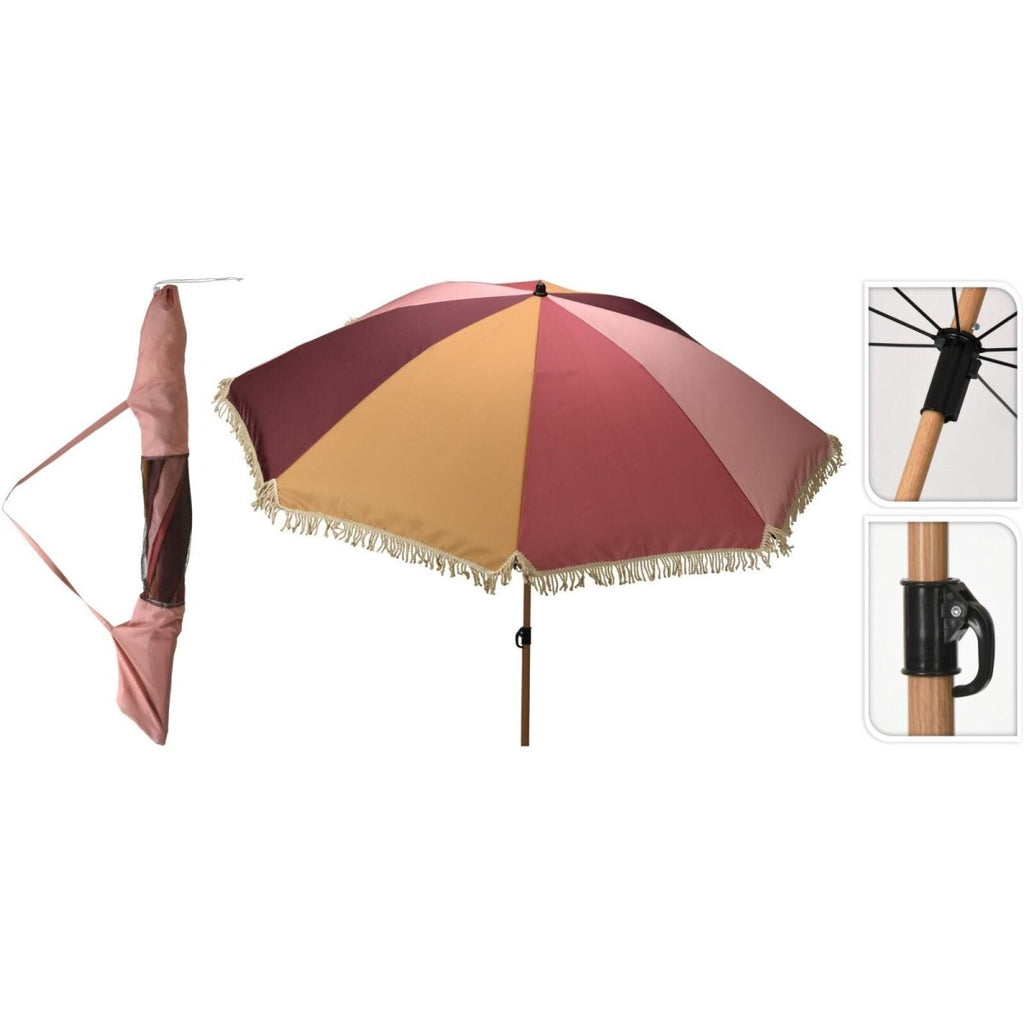 Beach Umbrella 200cm - Red & Brown - Beales department store