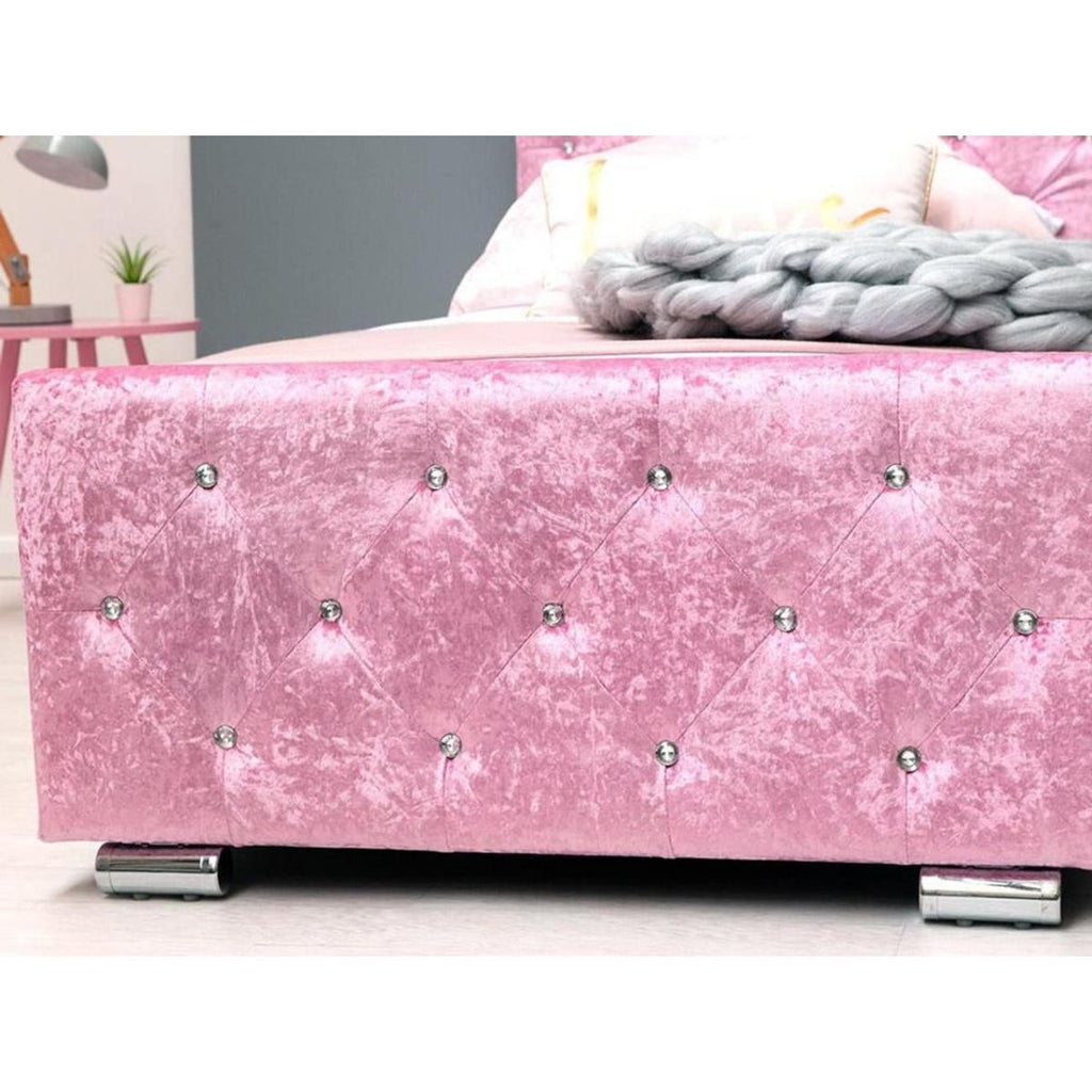 Beaumont Velvet Storage Fabric Bed - Crushed Pink/Single - Beales department store