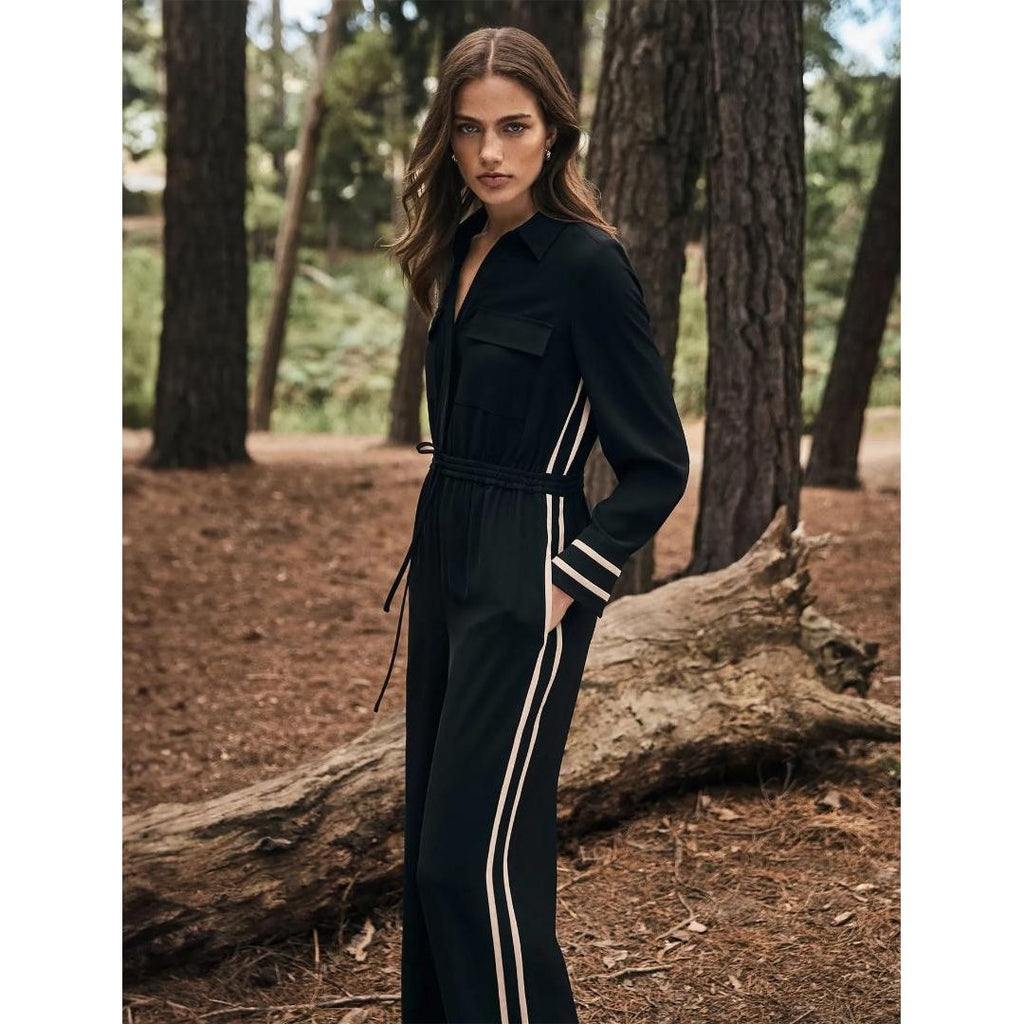 Forever New Asher Side-Stripe Jumpsuit - Black - Beales department store
