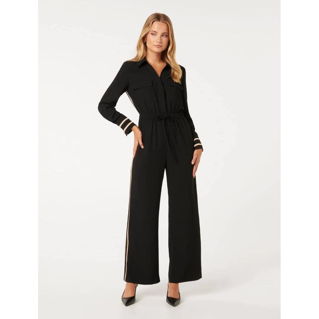 Forever New Asher Side-Stripe Jumpsuit - Black - Beales department store