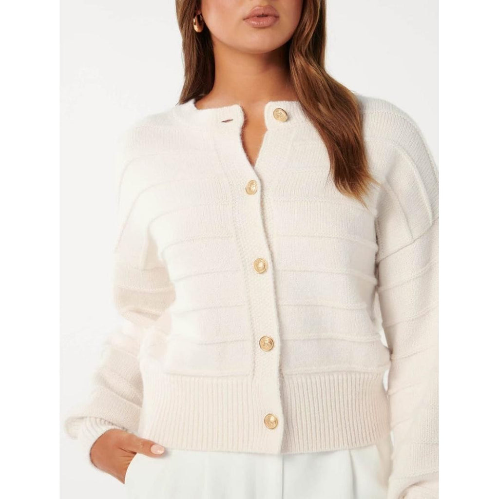Forever New Monroe Cropped Knit Cardigan Porcelain - Beales department store