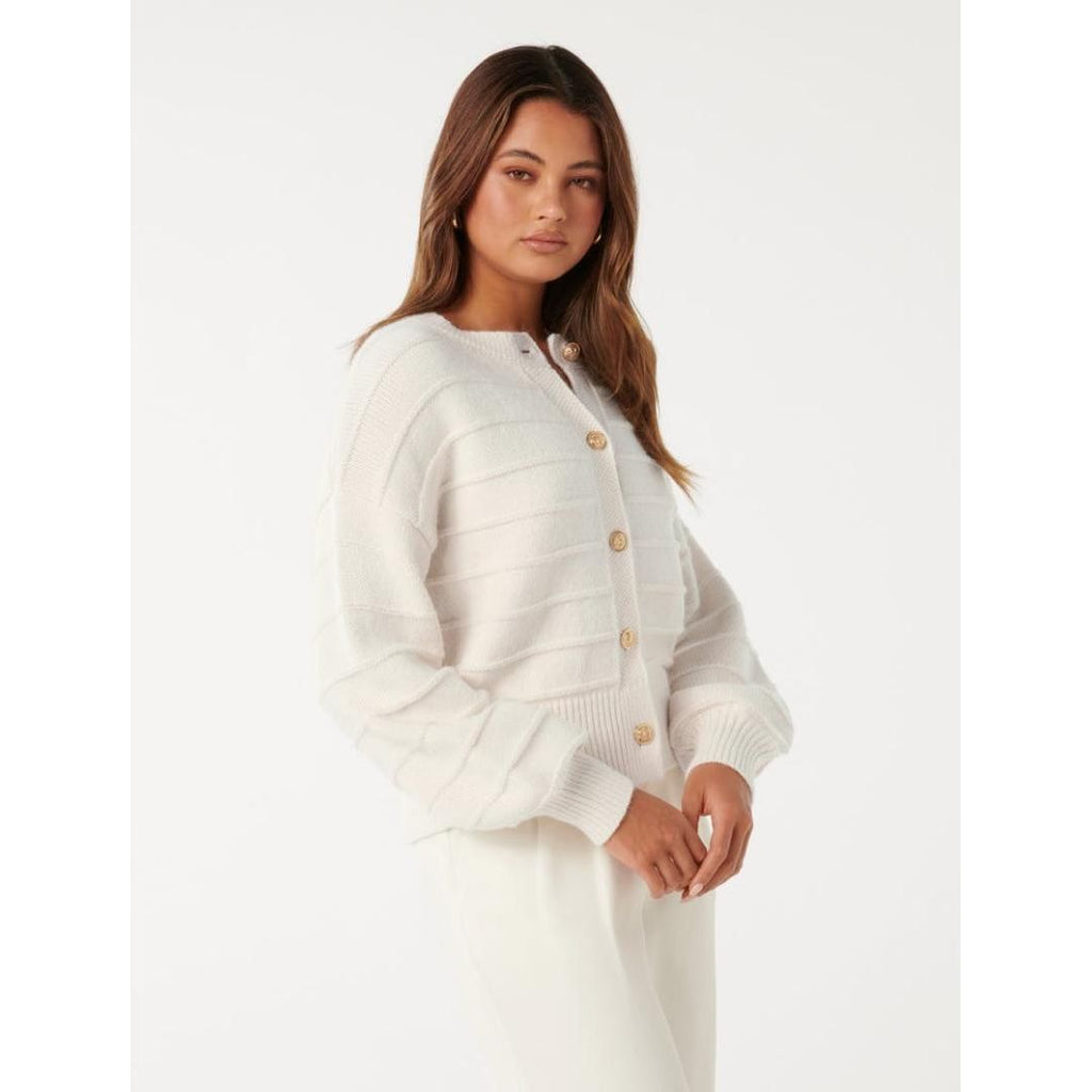 Forever New Monroe Cropped Knit Cardigan Porcelain - Beales department store