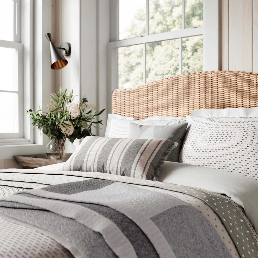 Helena Springfield Long Island Dashed Weave Duvet Cover Set - White/Grey - Beales department store