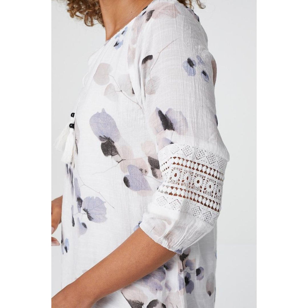 Izabel London Floral Tie Front Smock Blouse In Blue - Beales department store