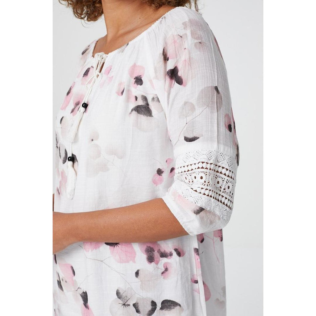 Izabel London Floral Tie Front Smock Blouse In Pink - Beales department store