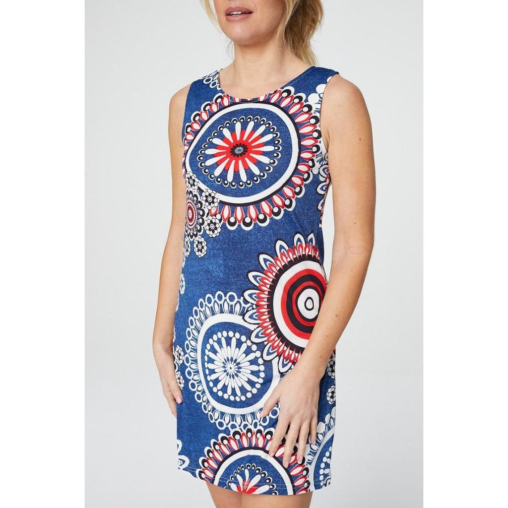 Izabel London Mosaic Print Sleeveless Shift Dress In Navy - Beales department store