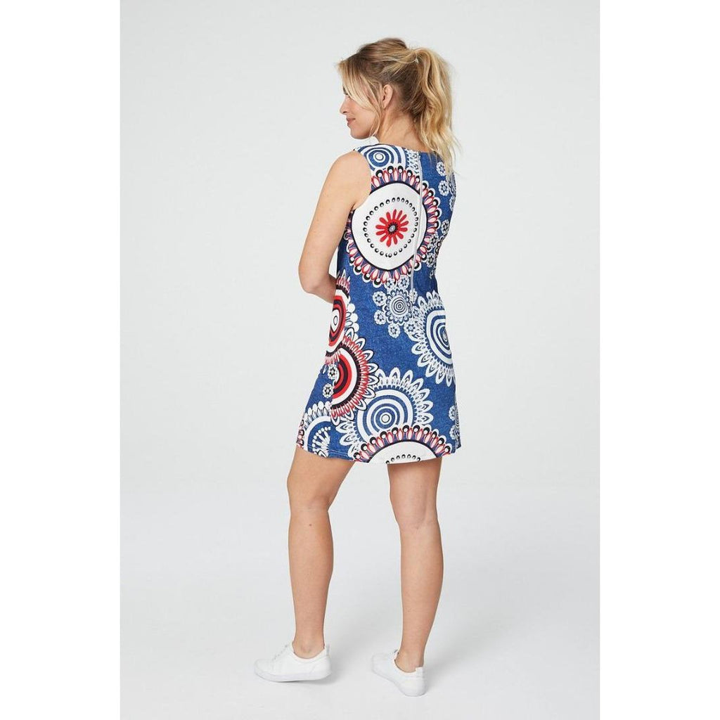 Izabel London Mosaic Print Sleeveless Shift Dress In Navy - Beales department store