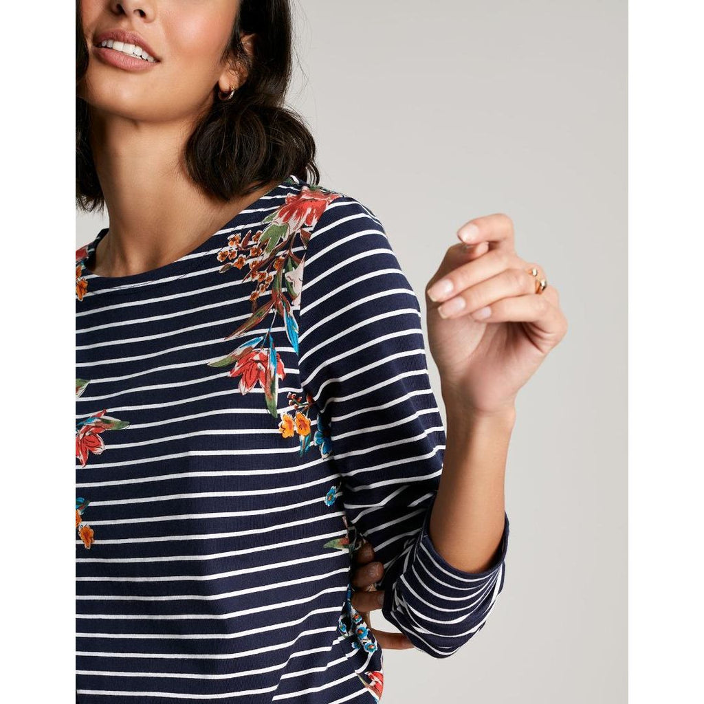 Joules Harbour Long Sleeve Jersey Top - Navy Floral Stripe - Size 10 - Beales department store