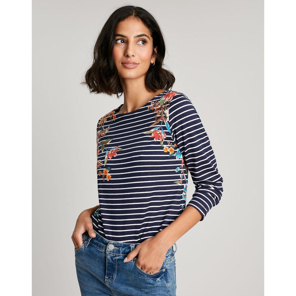 Joules Harbour Long Sleeve Jersey Top - Navy Floral Stripe - Size 10 - Beales department store