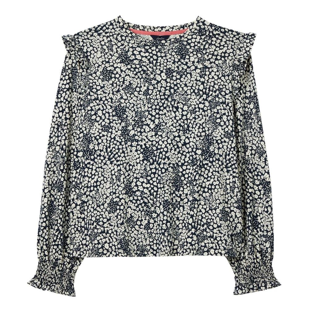 Joules Samara Jersey Blouse With Frill Shoulder Detail - Navy Ditsy - Beales department store