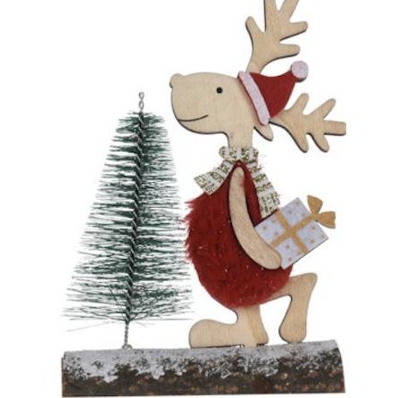 15cm Wooden Reindeer with a Gift - Beales department store