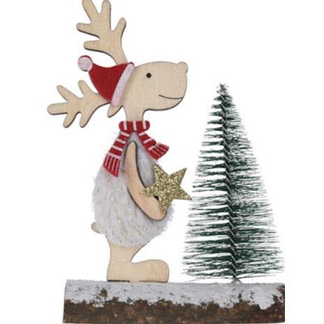 15cm Wooden Reindeer with Christmas Star - Beales department store