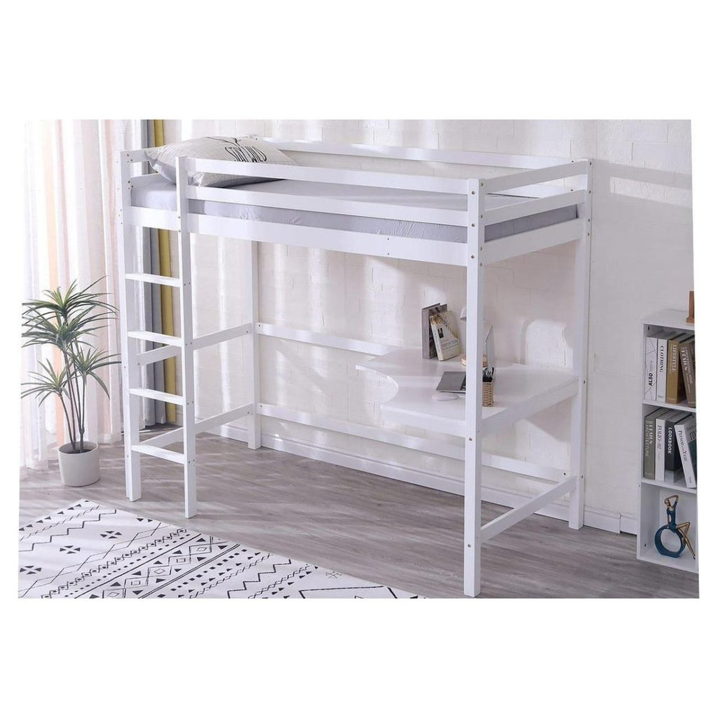 Addison White Wooden Loft Bed - Single - Beales department store