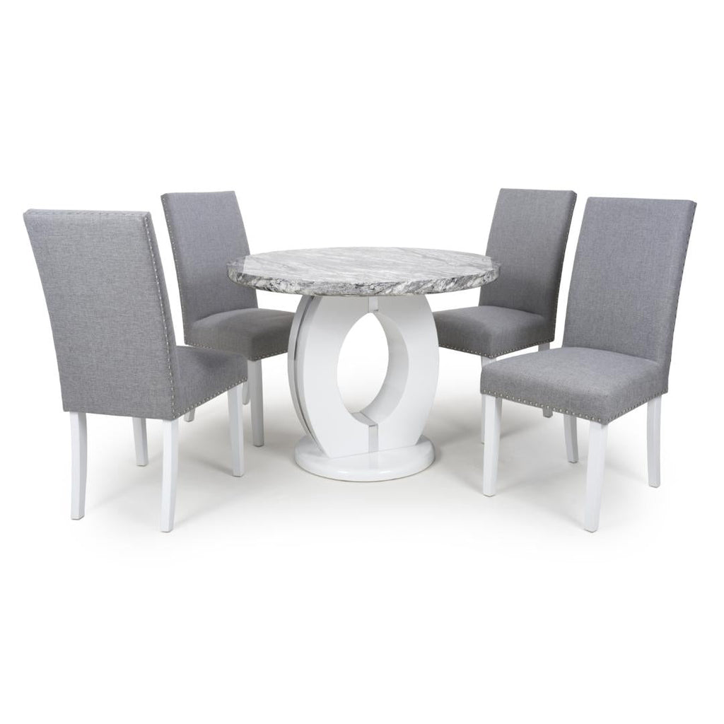 Neptune Round Table And 4 Randall Chairs Silver Grey Dining Set - Beales department store