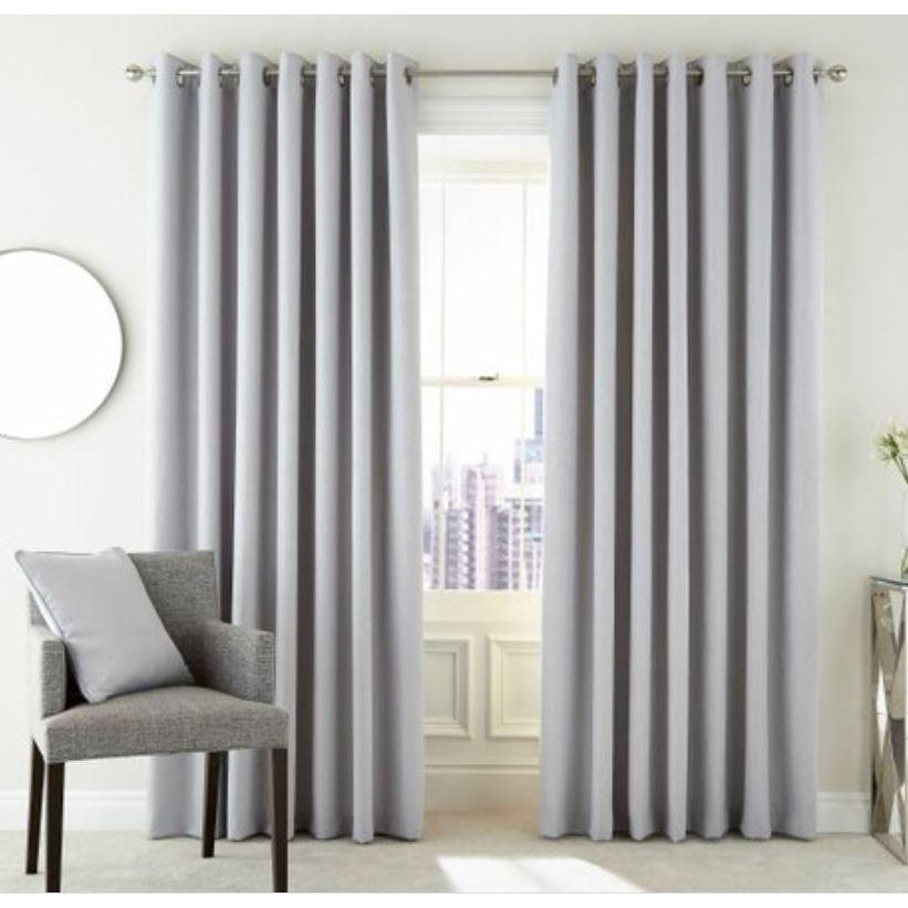 Peacock Blue Hotel Barcelo Lined Curtains 90" x 90" - Silver - Beales department store