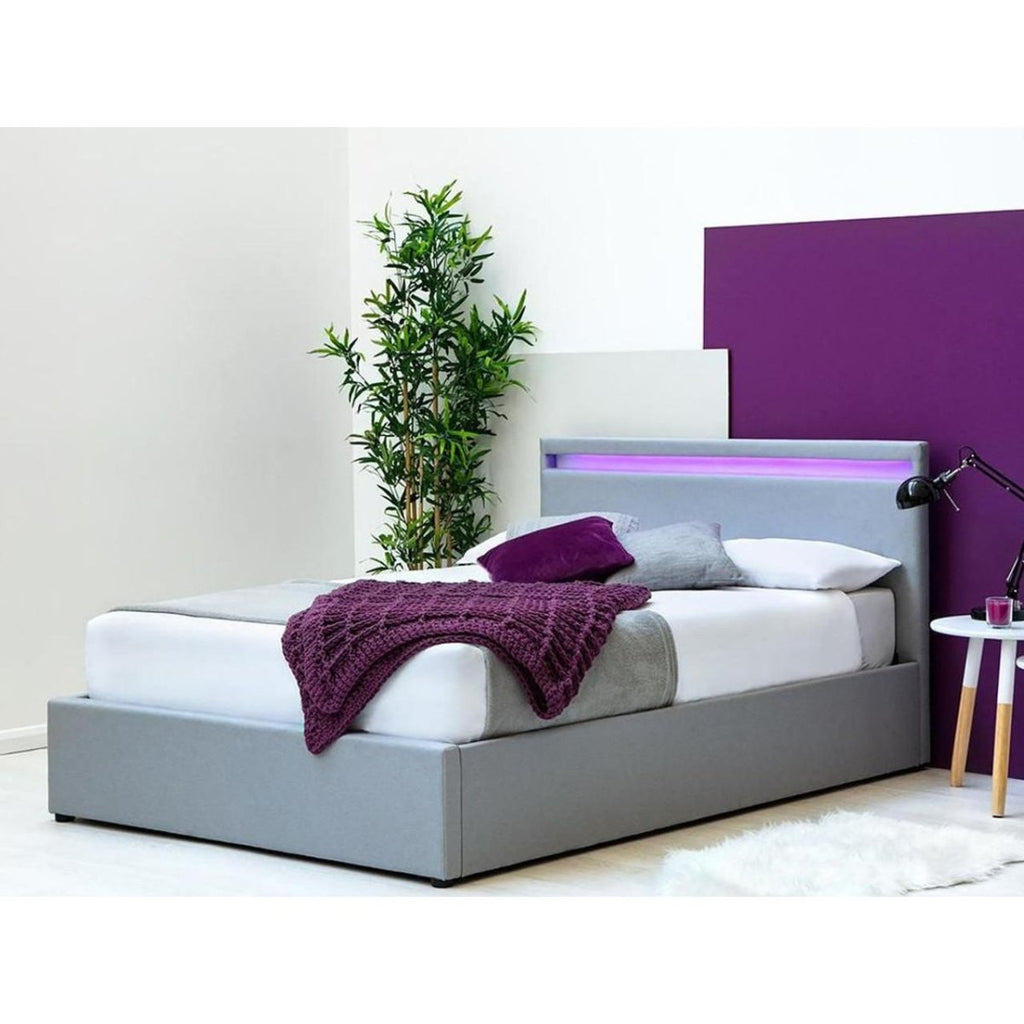 Stanlake LED Fabric Grey Fabric Ottoman Storage Bed - Beales department store