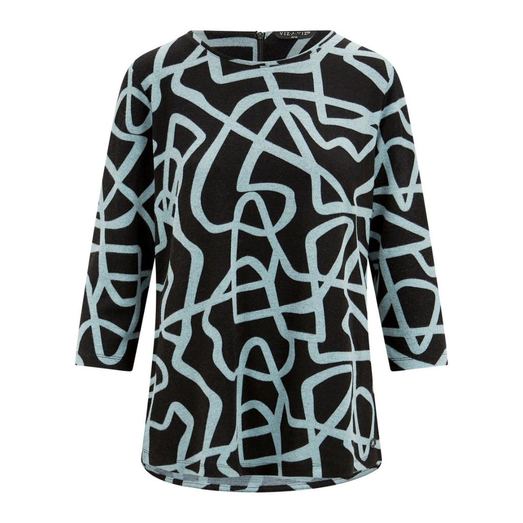 VIZ-A-VIZ Charcoal And Glazier Squiggle Print Top - Beales department store