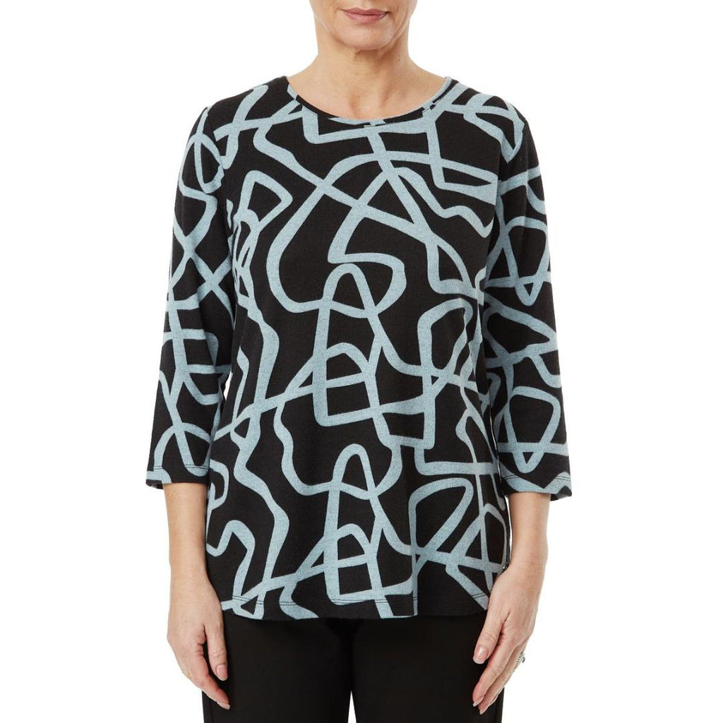 VIZ-A-VIZ Charcoal And Glazier Squiggle Print Top - Beales department store