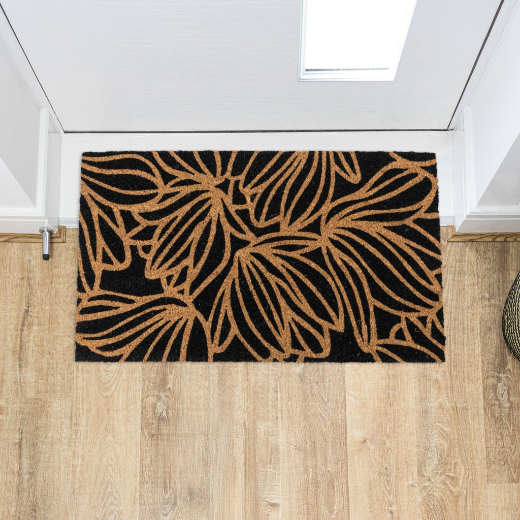 Black Floral Eco-Friendly Latex Backed Coir Entrance Doormat