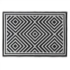 Lightweight Reversible Black White Small Tile Pattern Outdoor Rug