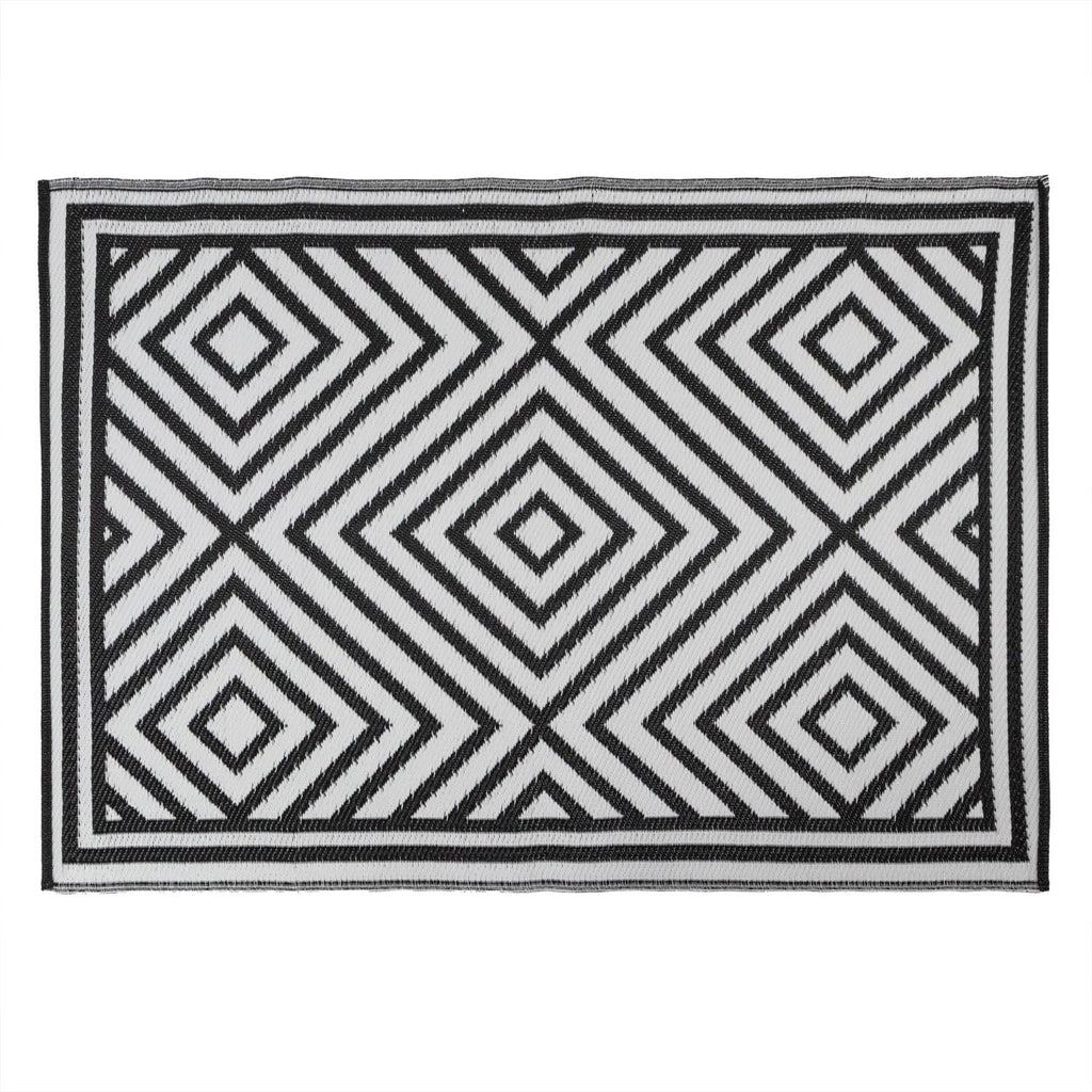 Lightweight Reversible Black White Small Tile Pattern Outdoor Rug