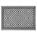 Lightweight Reversible Black White Small Tile Pattern Outdoor Rug