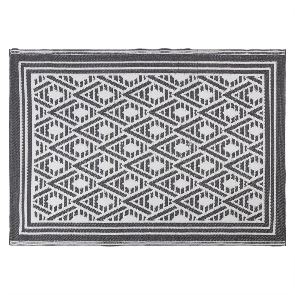 Lightweight Reversible Large Black White Geometric Pattern Outdoor Rug