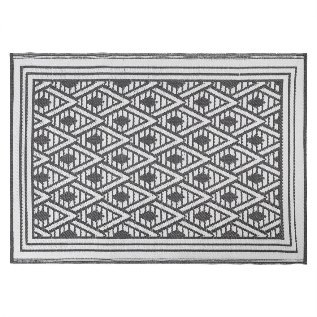 Lightweight Reversible Large Black White Geometric Pattern Outdoor Rug