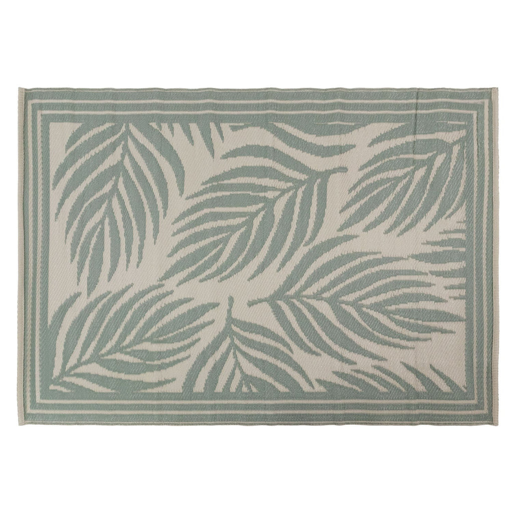 Lightweight Reversible Large Green Leaf Pattern Outdoor Rug