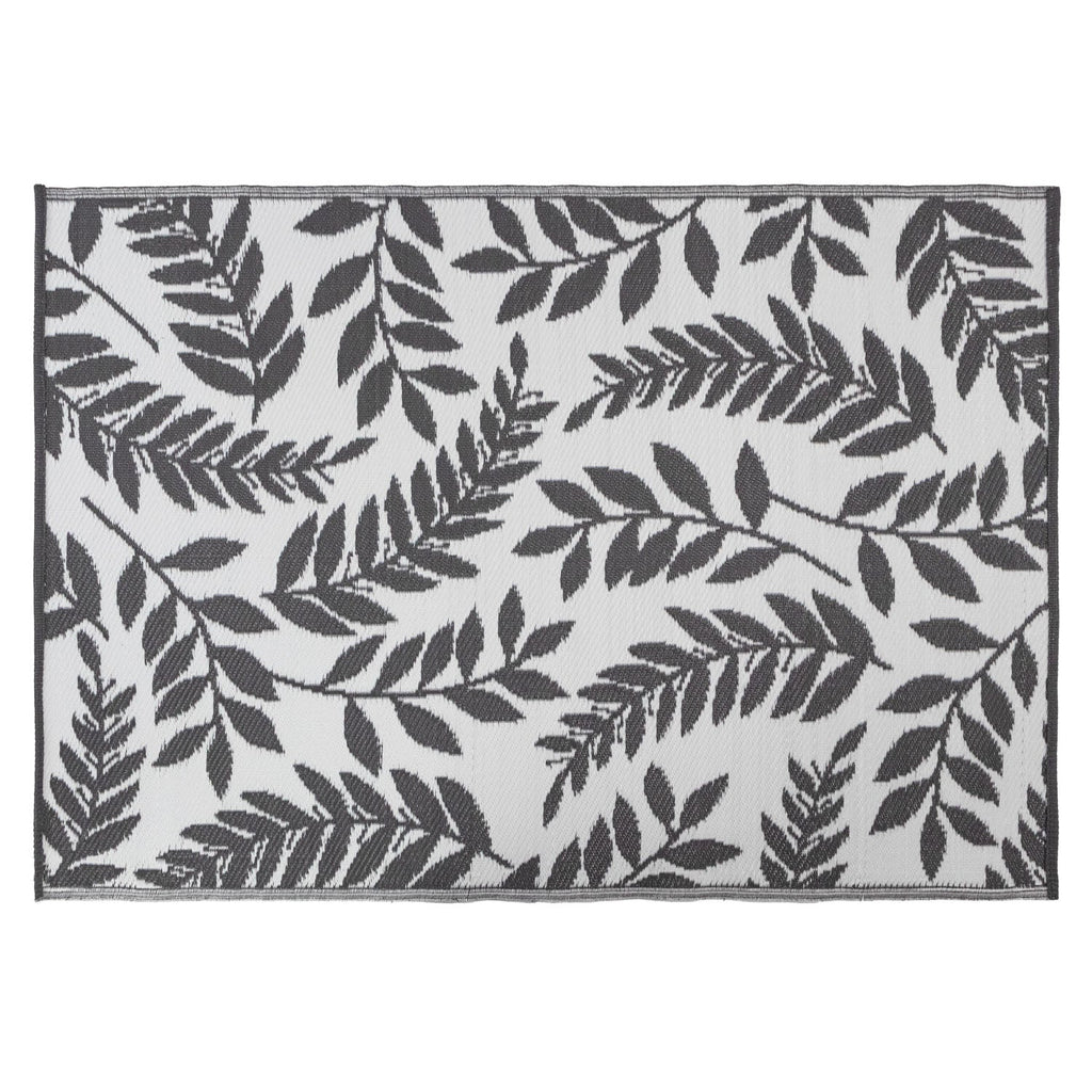 Lightweight Reversible Large Grey Leaf Pattern Outdoor Rug