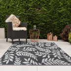 Lightweight Reversible Small Grey Leaf Pattern Outdoor Rug