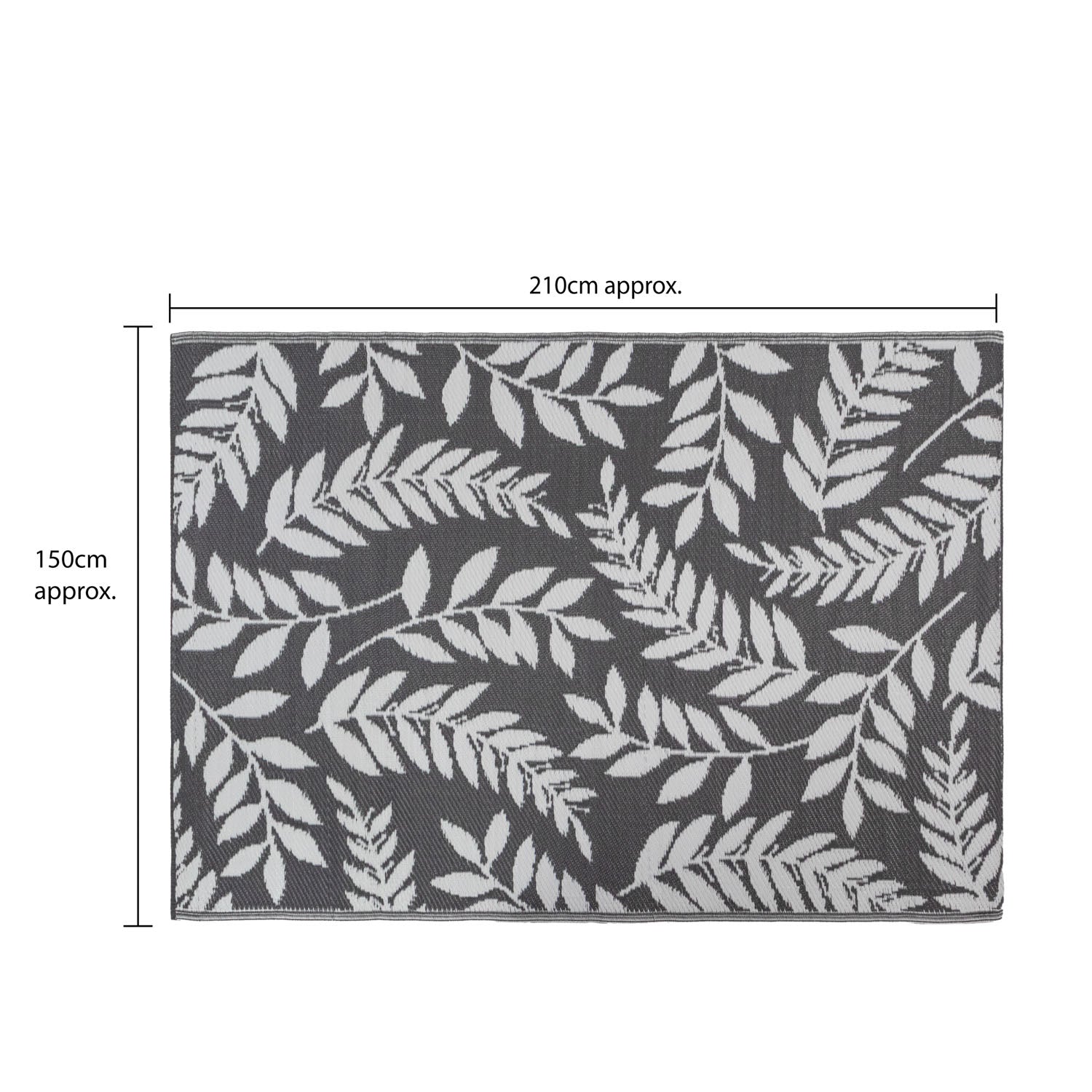 Lightweight Reversible Large Grey Leaf Pattern Outdoor Rug