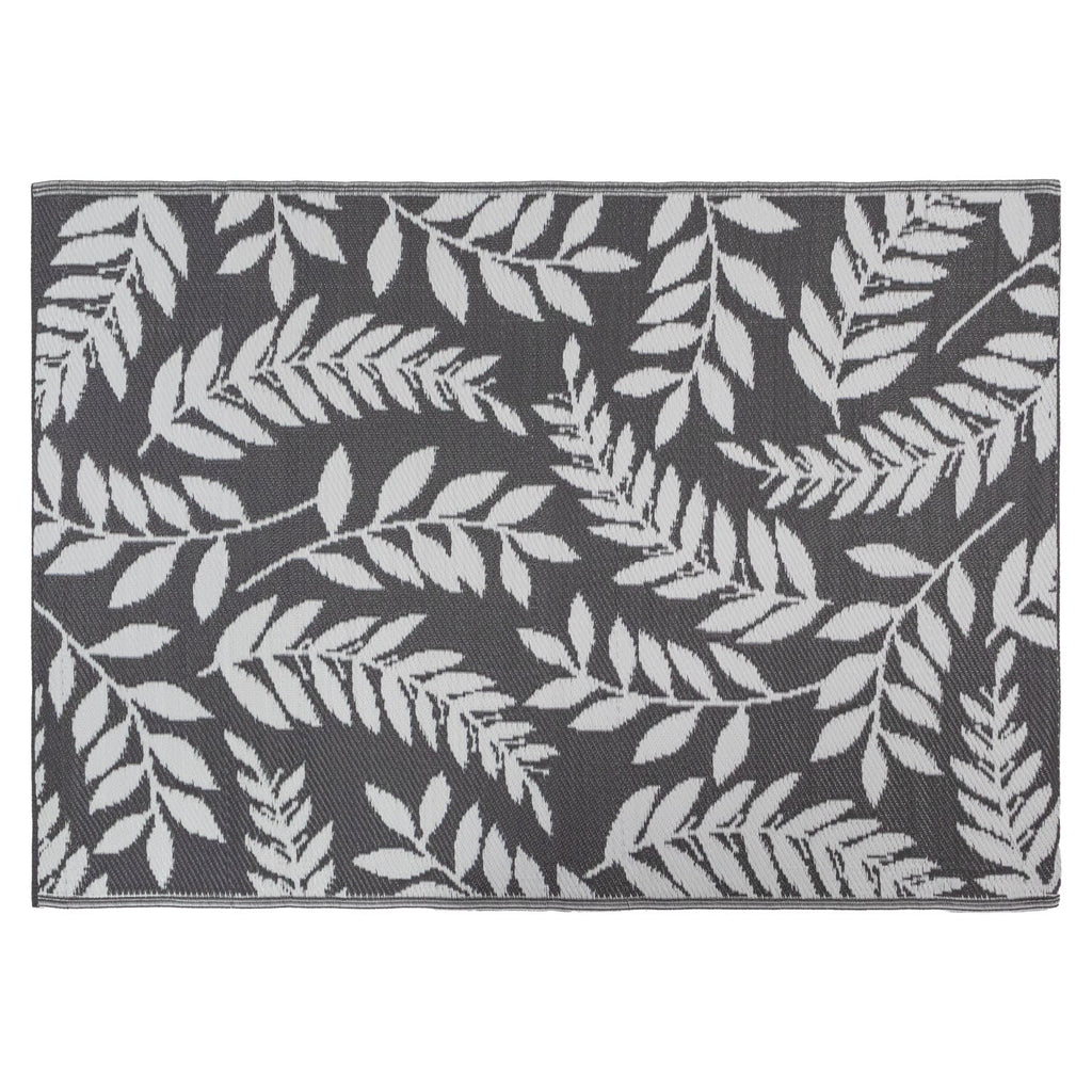 Lightweight Reversible Small Grey Leaf Pattern Outdoor Rug