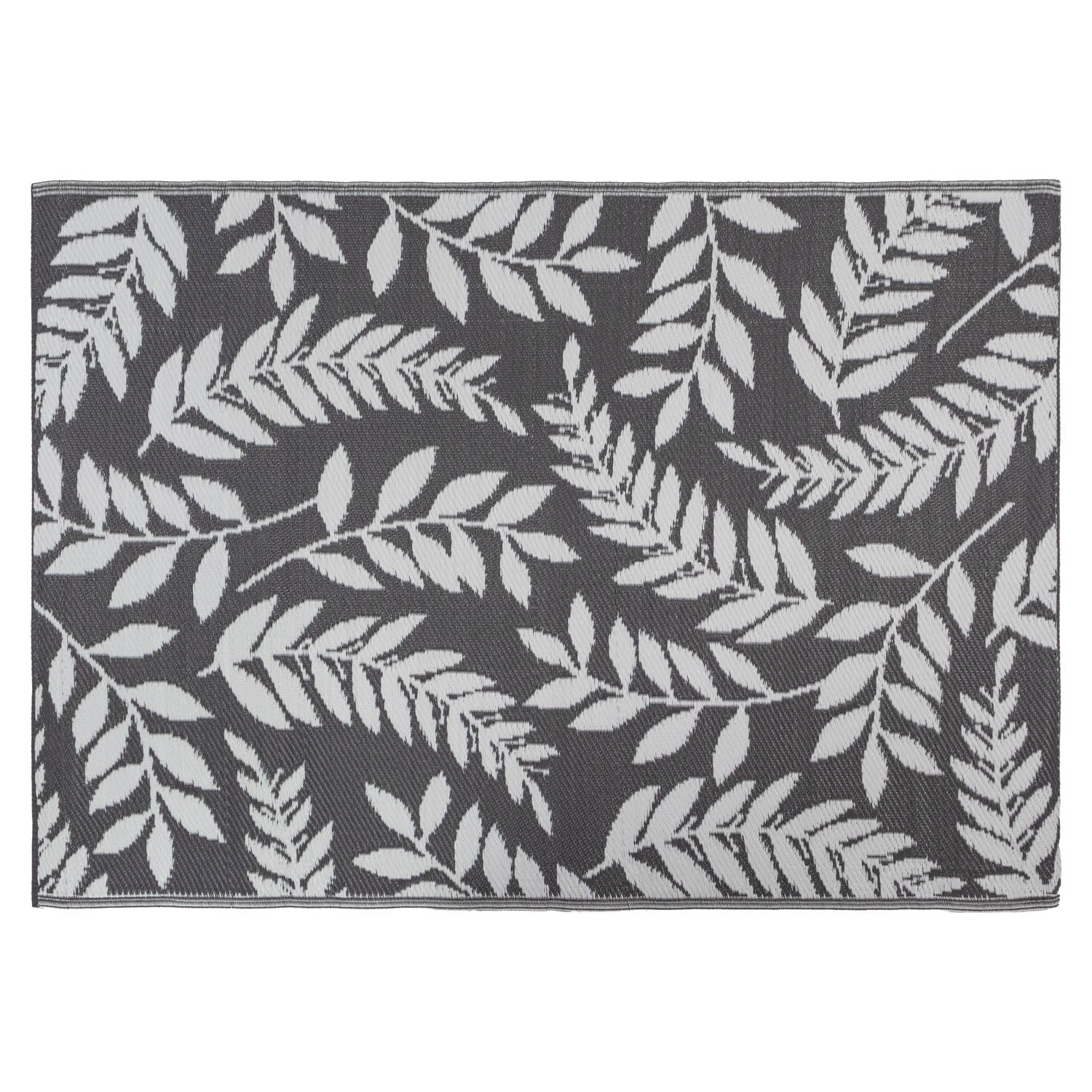 Lightweight Reversible Small Grey Leaf Pattern Outdoor Rug