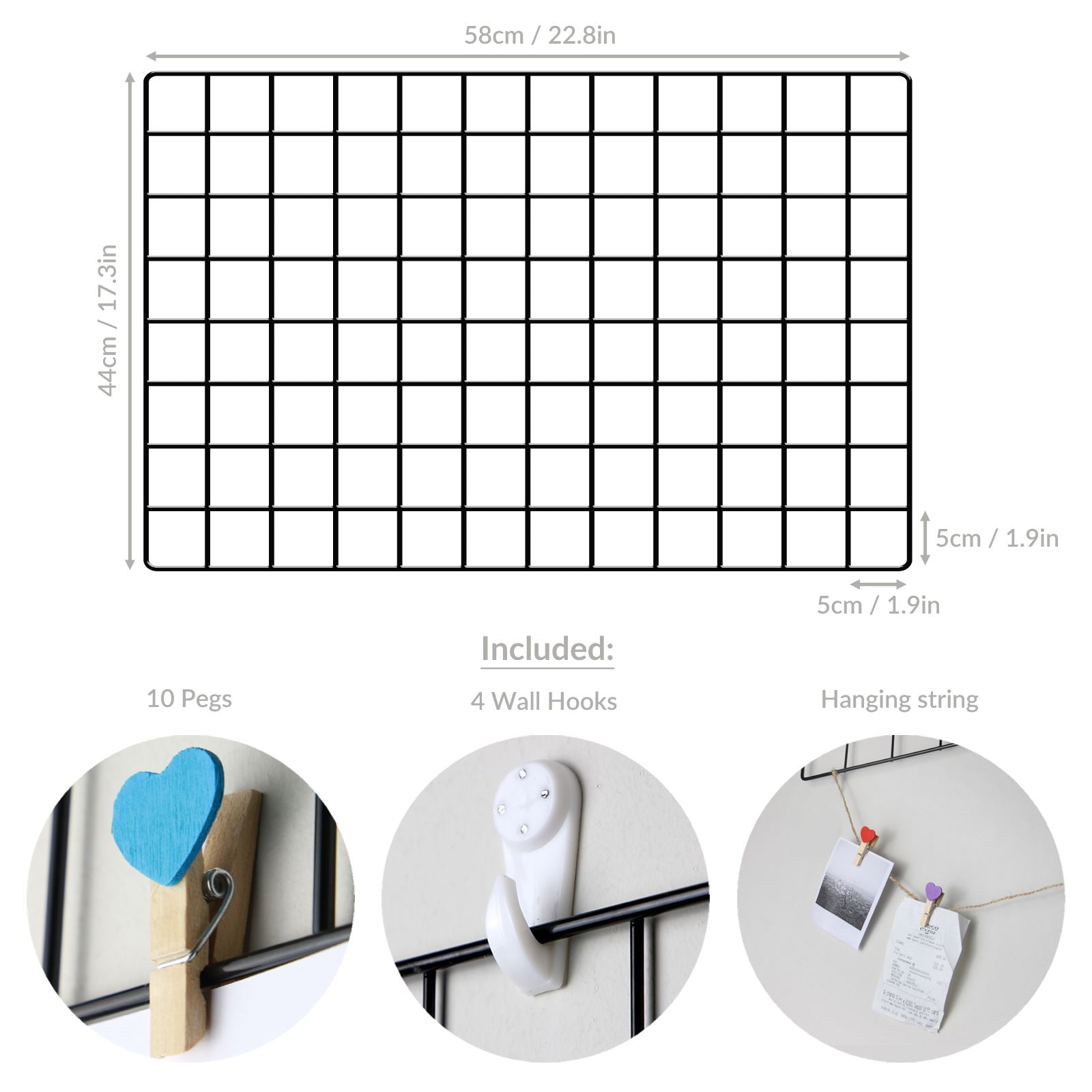 Hanging Grid Organisation & Photo Wall Panels - Pack of 2 Black | Pukkr