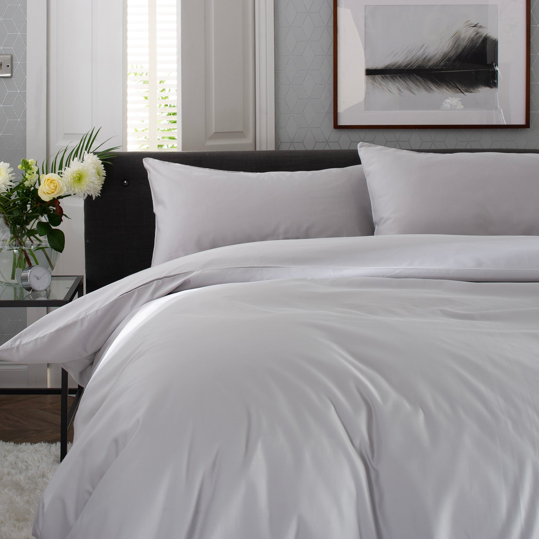 The Lyndon Company Peninsula Grey Cotton Sateen 1000TC Duvet Cover