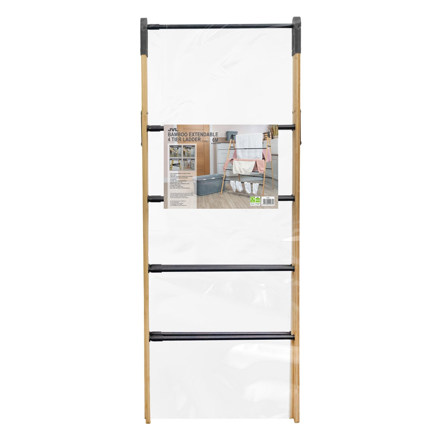 Bamboo Extendable 4 Tier Clothes Ladder