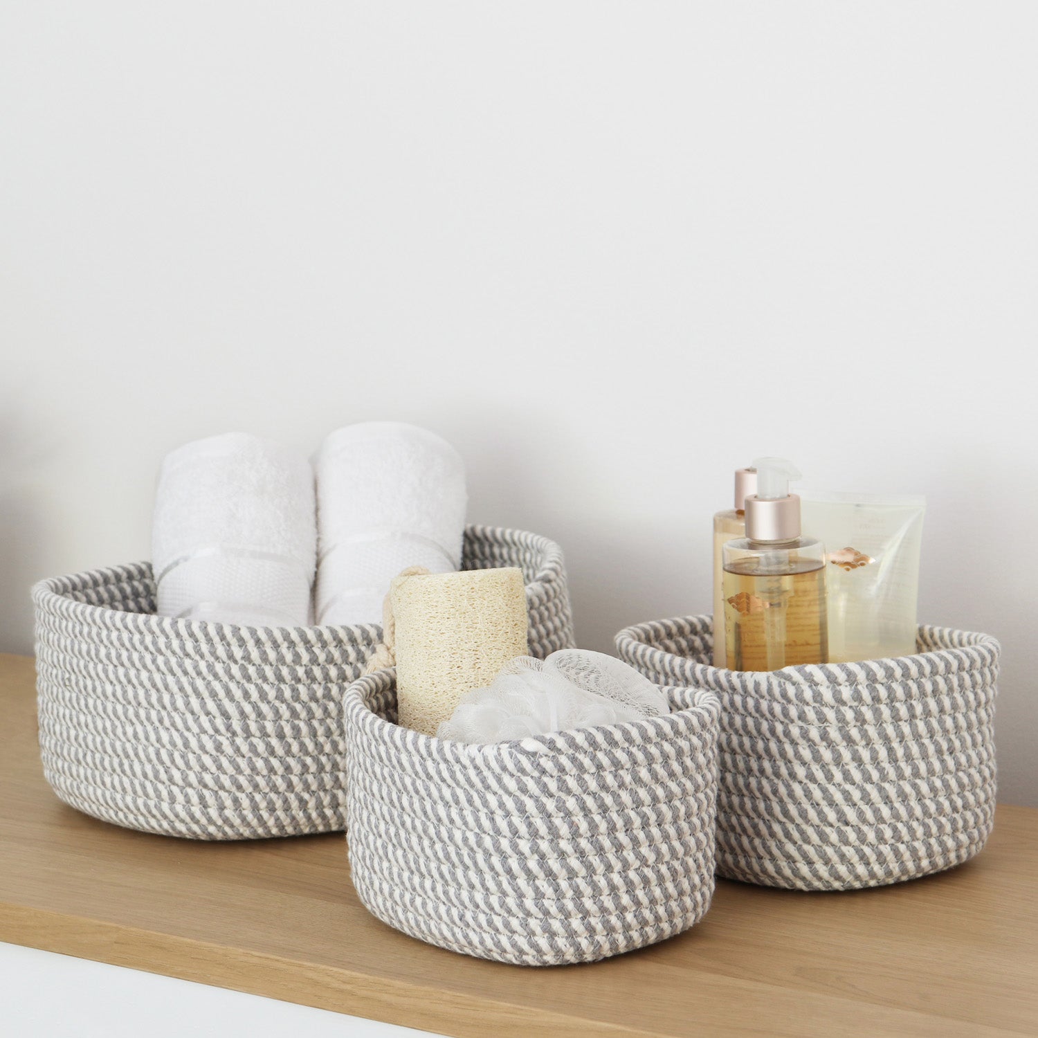 Edison Grey Set of 3 Rectangular Cotton Rope Storage Baskets