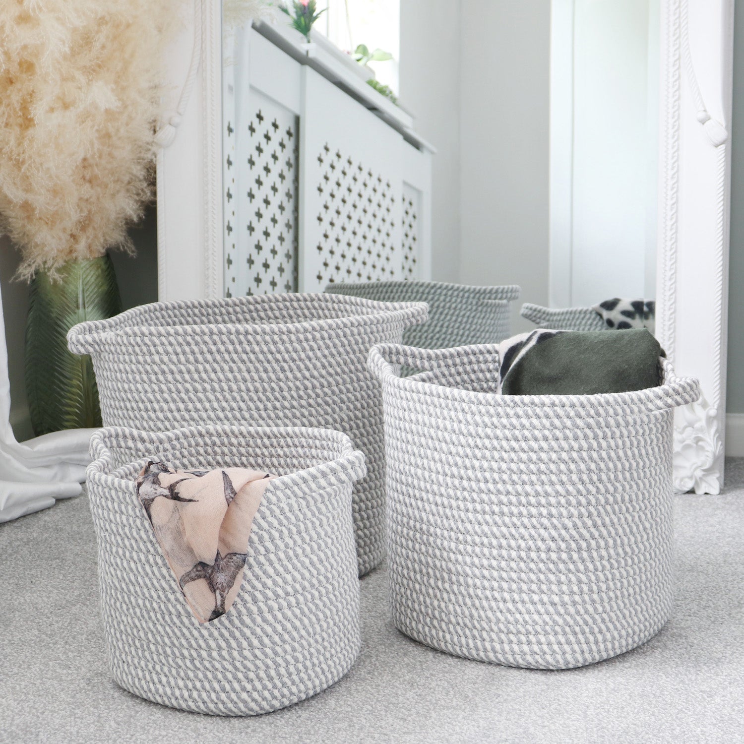 Edison Grey Set of 3 Round Cotton Rope Storage Baskets