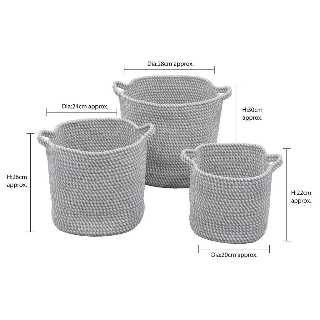 Edison Grey Set of 3 Round Cotton Rope Storage Baskets