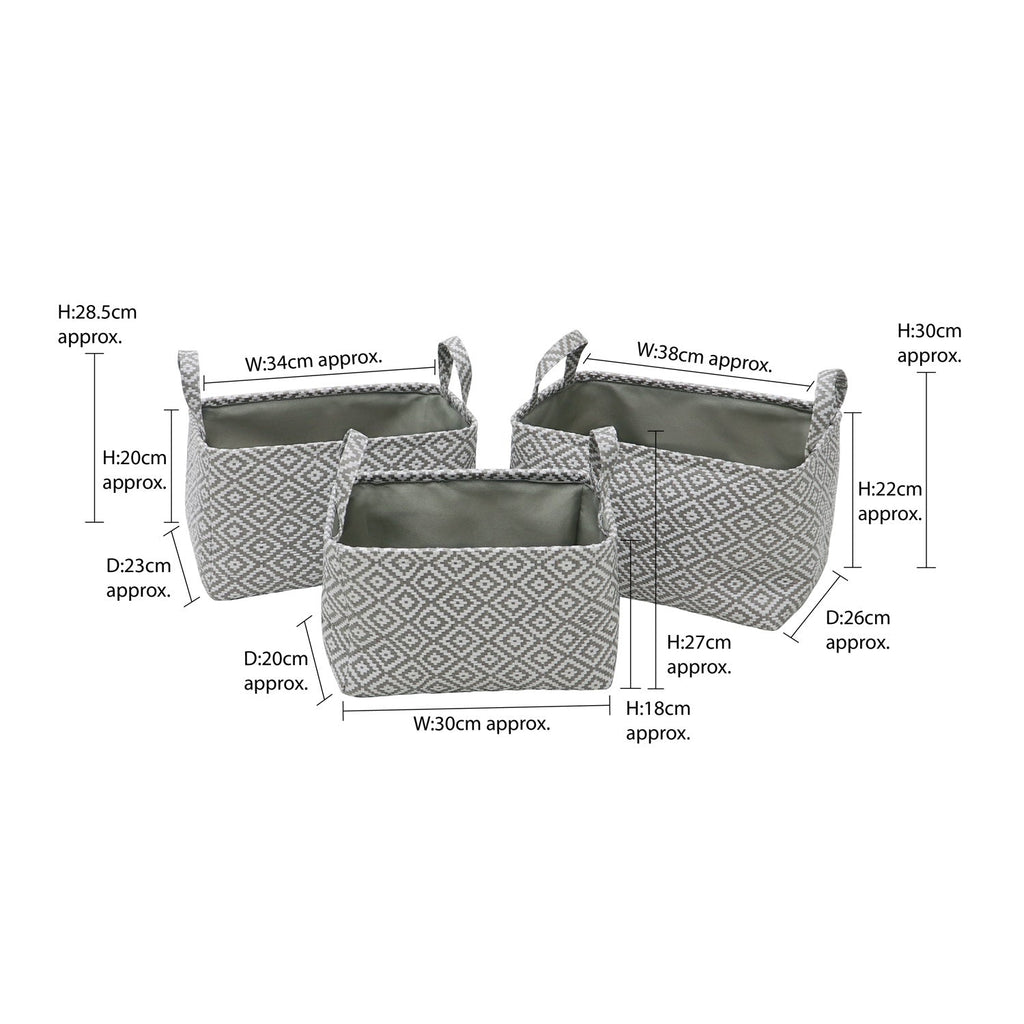 Argyle Set of 3 Rectangular Paper Storage Baskets With Handles