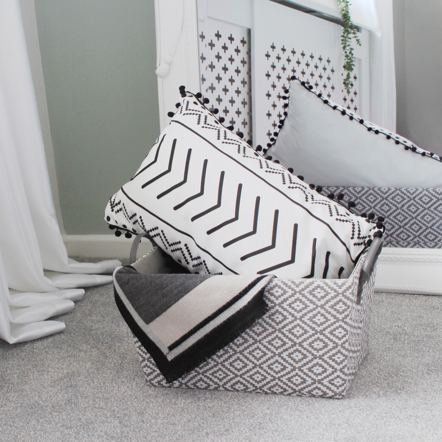 Argyle Rectangular Paper Storage Basket With PU Handles