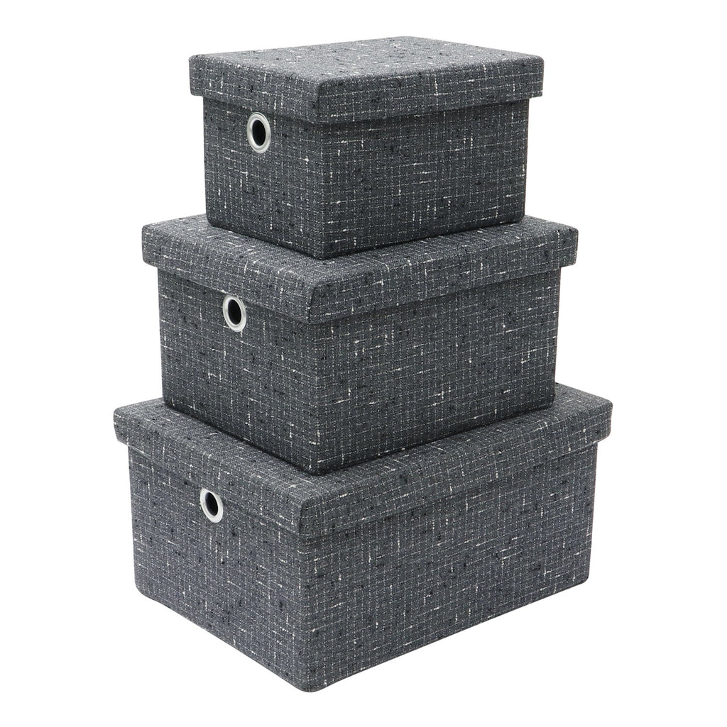 Shadow Set of 3 Rectangular Fabric Storage Boxes with Lids