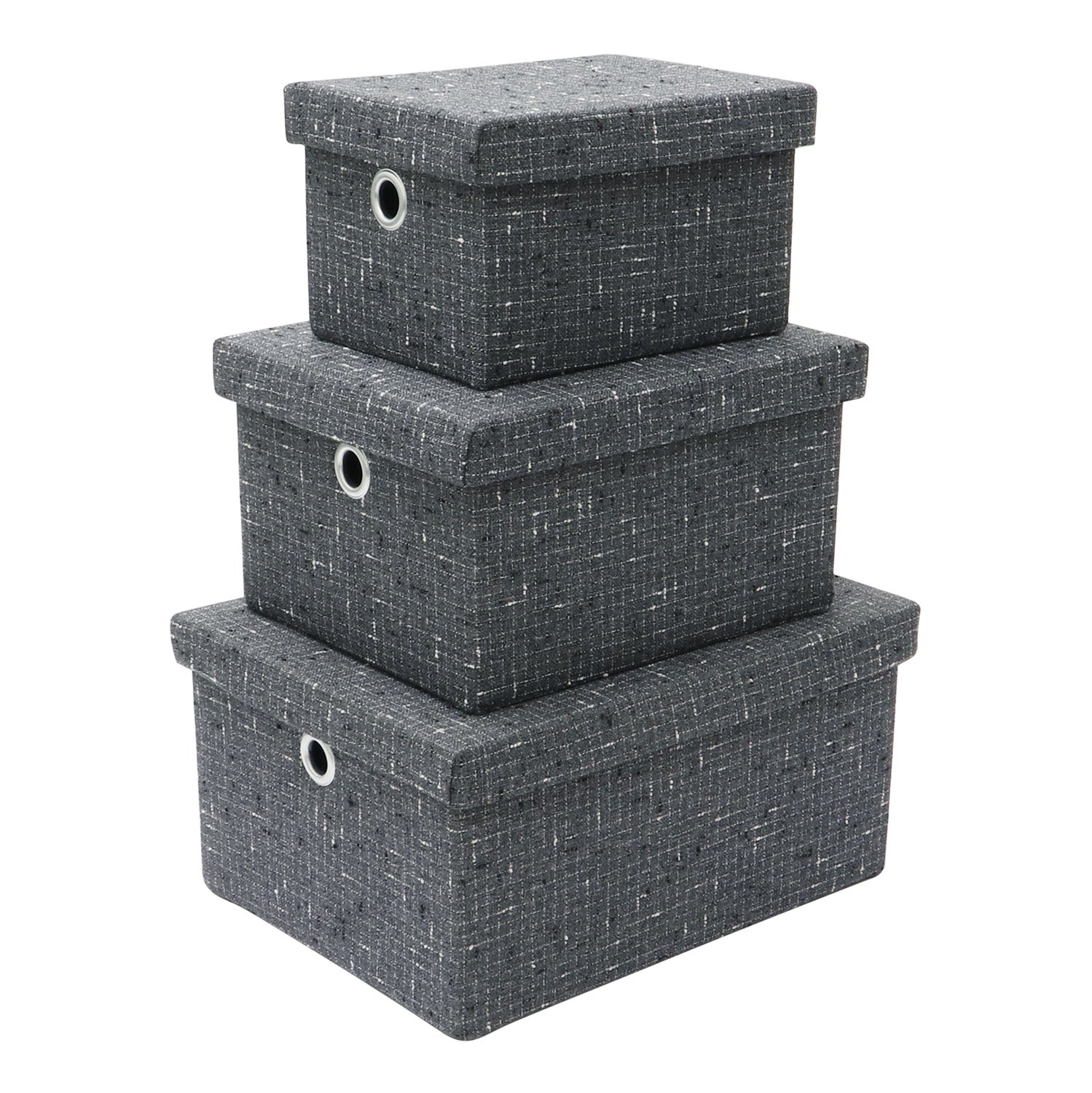 Shadow Set of 3 Rectangular Fabric Storage Boxes with Lids