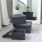 Shadow Set of 3 Rectangular Fabric Storage Boxes with Lids