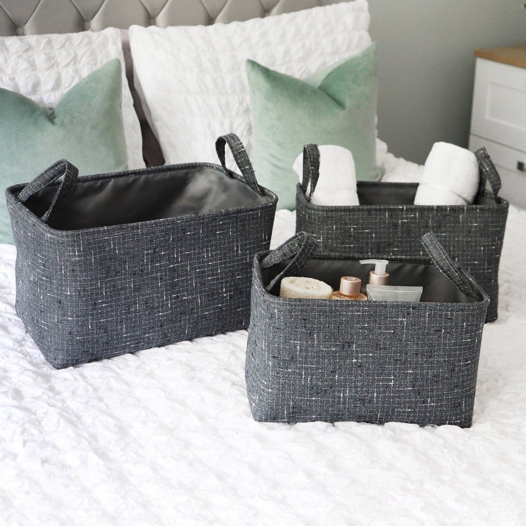 Shadow Set of 3 Rectangular Fabric Storage Baskets with Handles