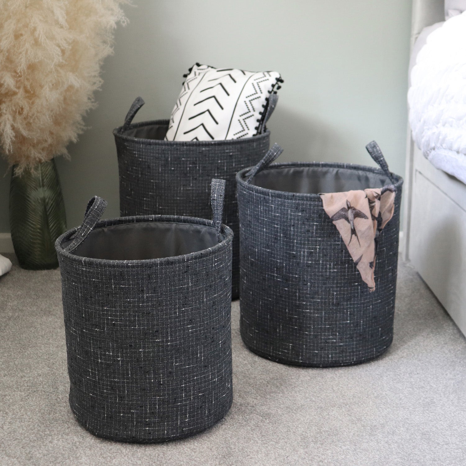 Shadow Set of 3 Round Fabric Storage Baskets