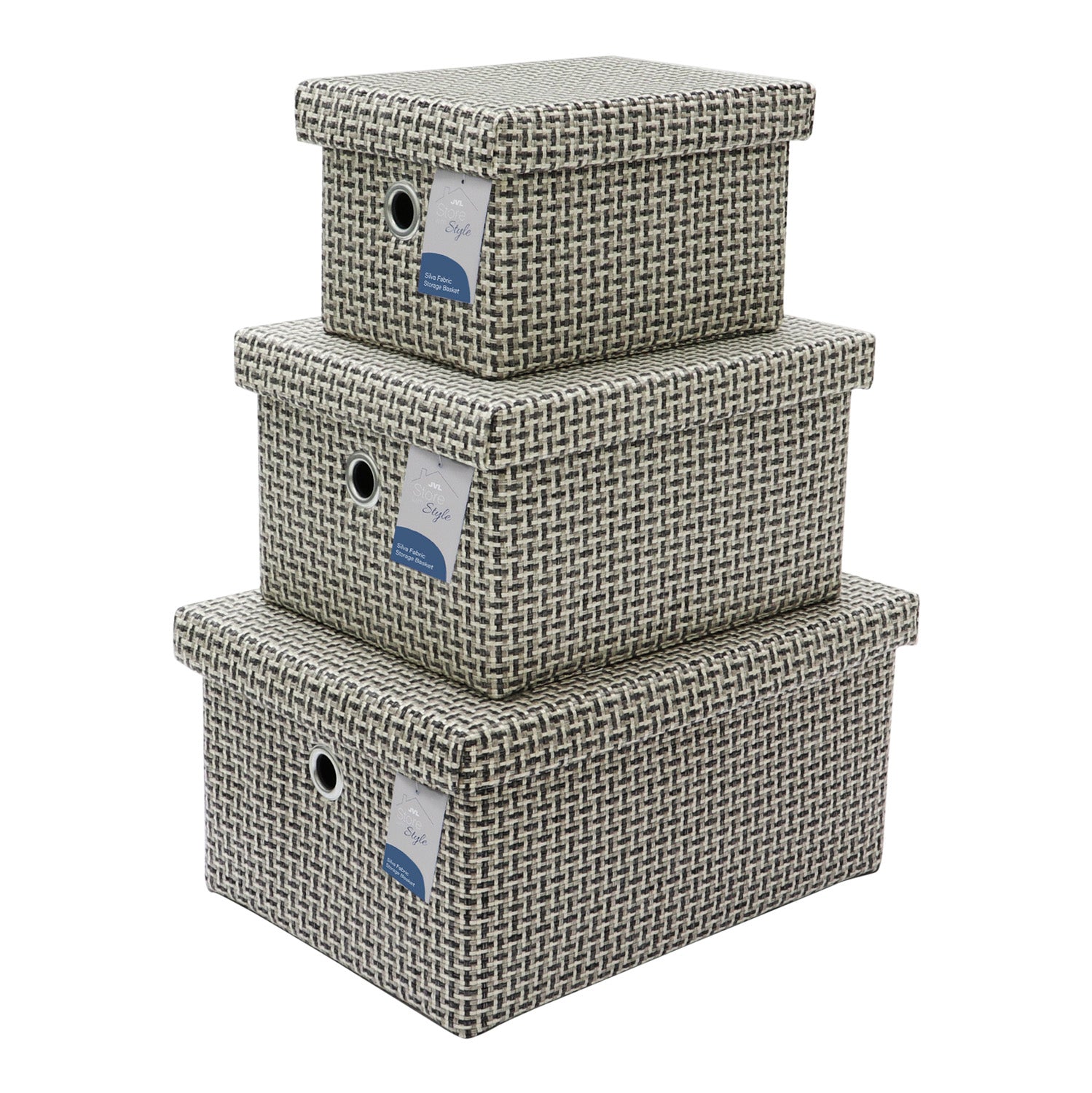 Silva Set of 3 Rectangular Fabric Storage Boxes with Lids