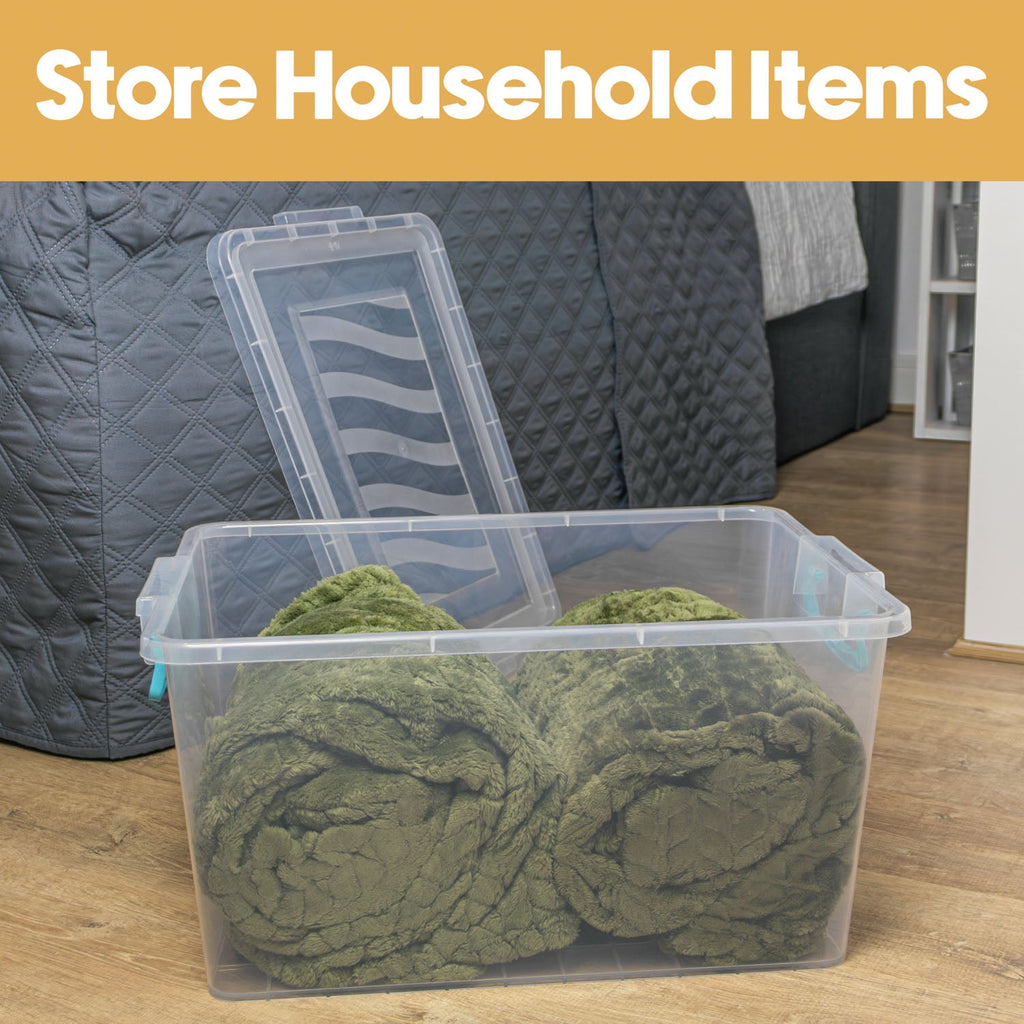 Plastic Clip Lidded 30L Storage Box Clear Set of 3